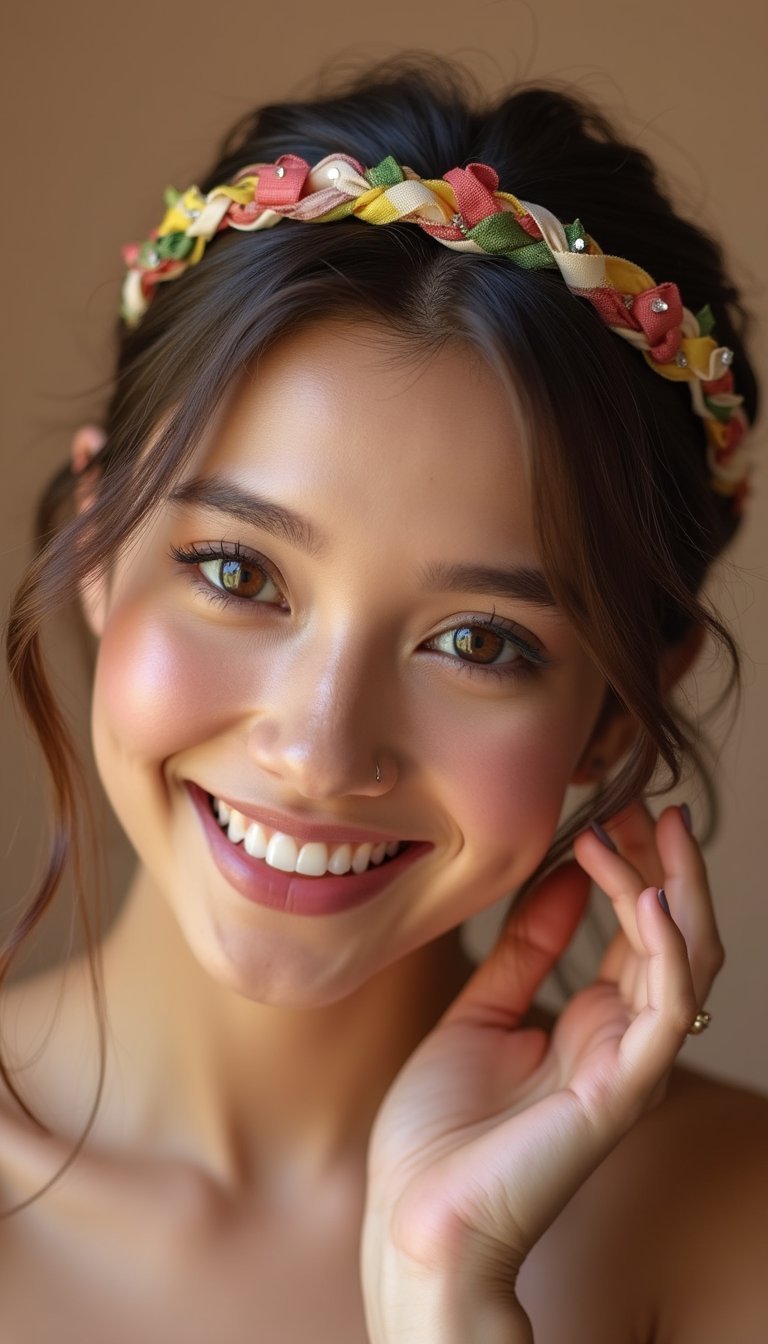 Braided Crown With Ribbon And Gems