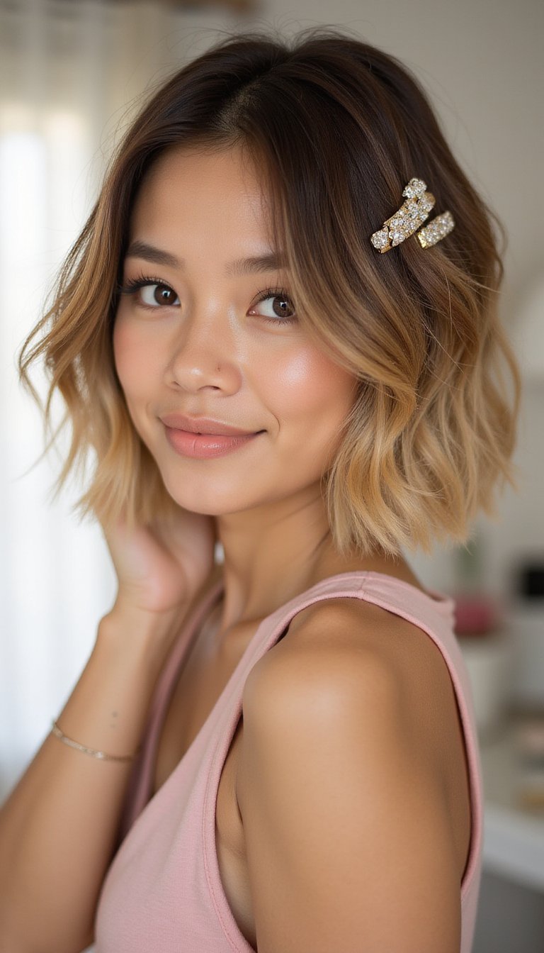 Color-Blocked Bob With Sparkle Clip Details