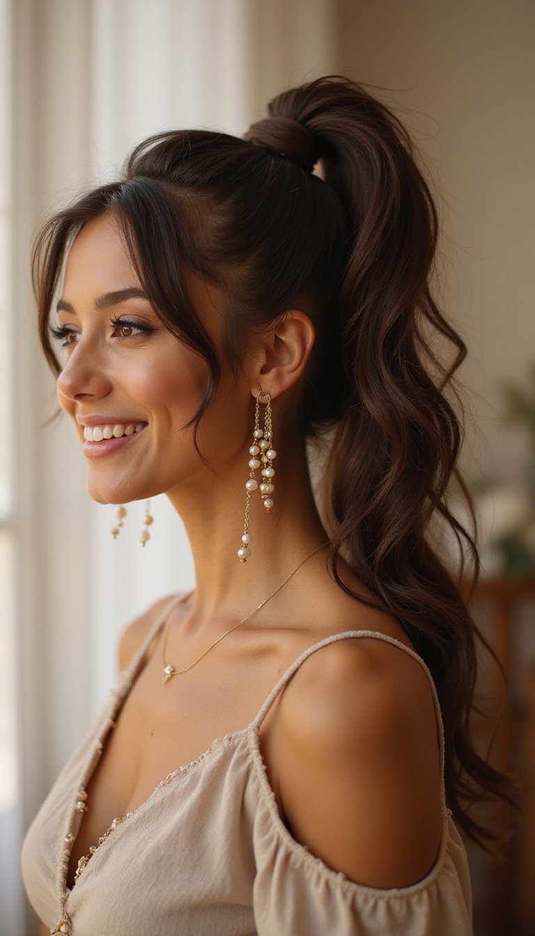 Feathered High Ponytail With Bead Chains