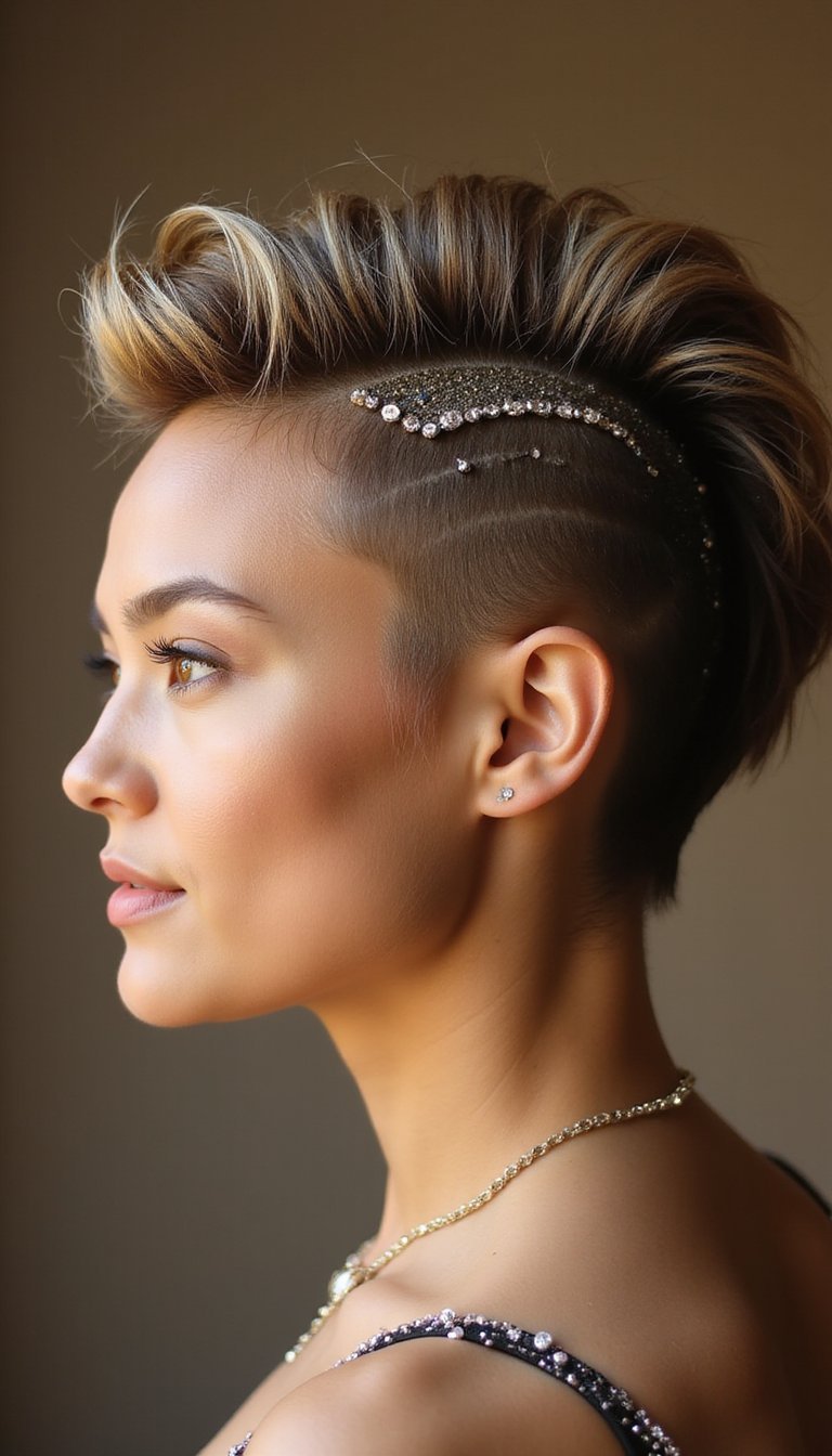 Metallic Mohawk Faux Hawk With Jewels