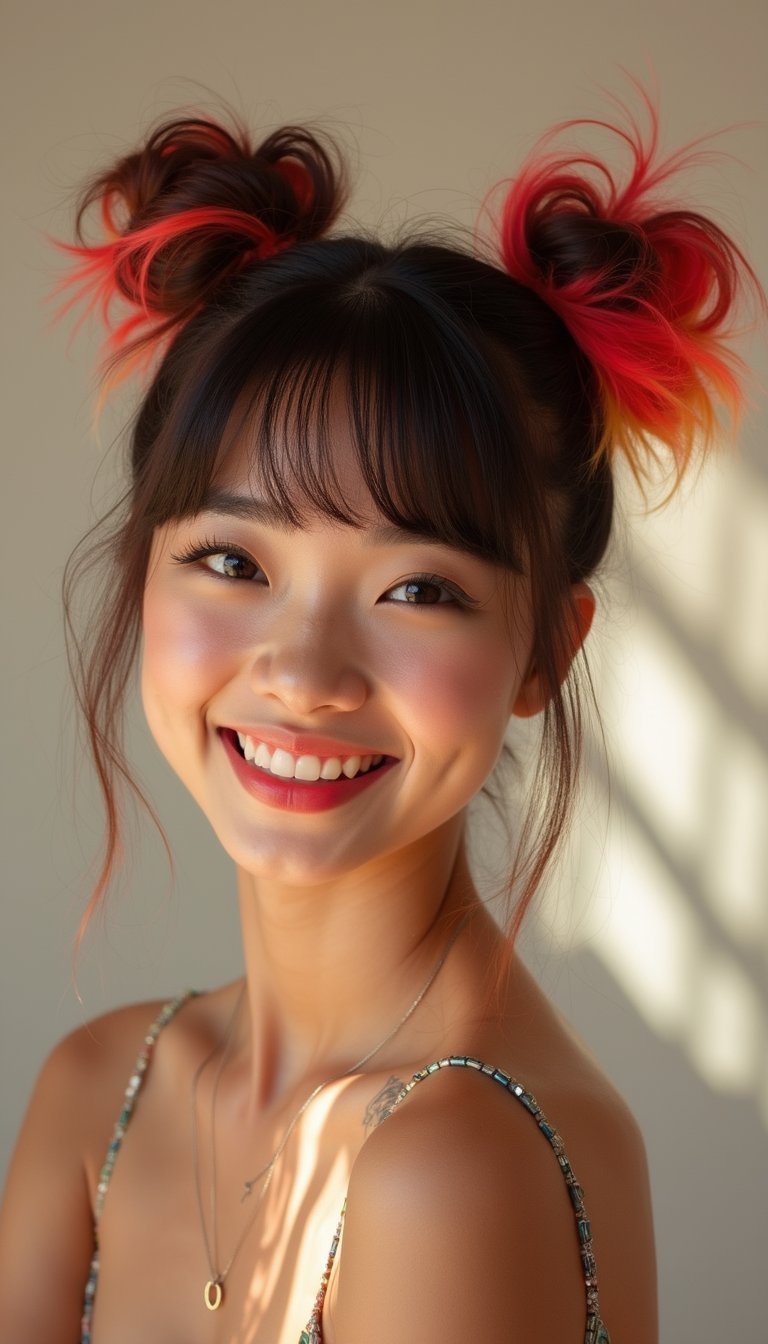 Neon Ombre Space Buns With Fringe