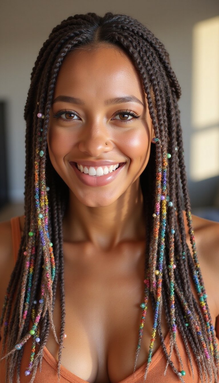 Triple Rainbow Micro Braids With Beads