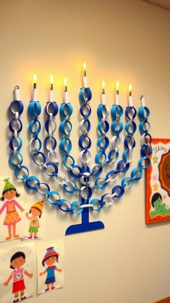 21 Charming Hanukkah Paper Decoration Crafts 17 Paper Chain Menorah Display For Playful Decor