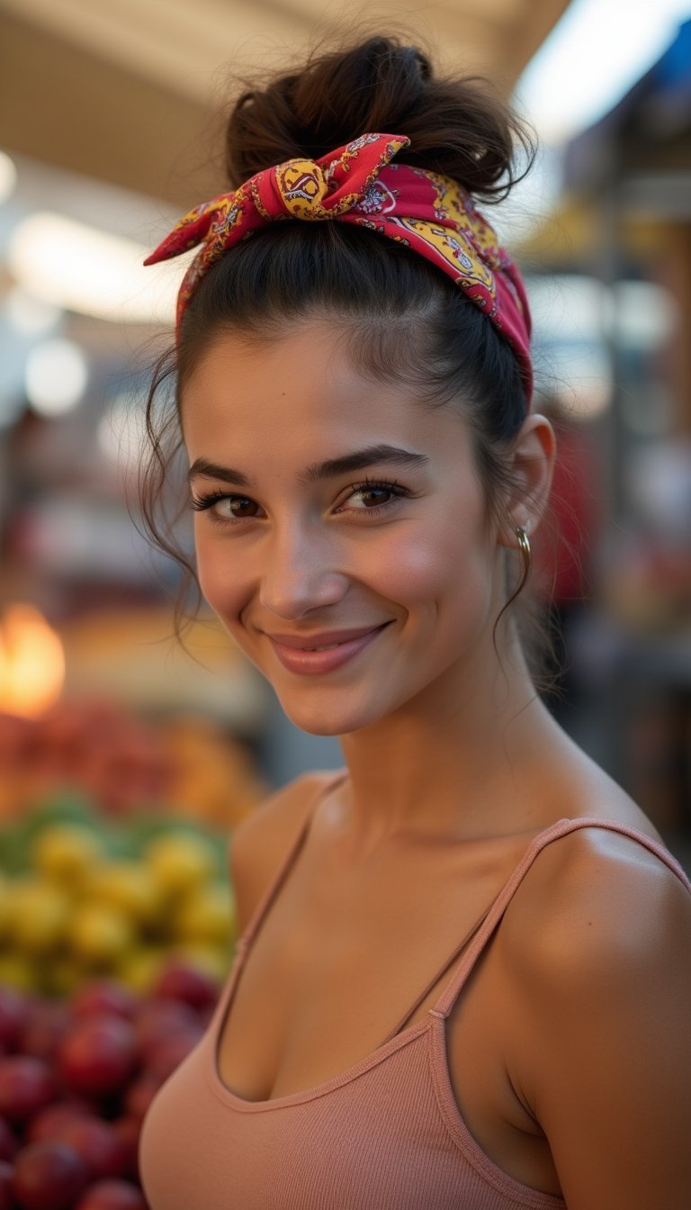 Low Bun With Bandana For Casual Flair