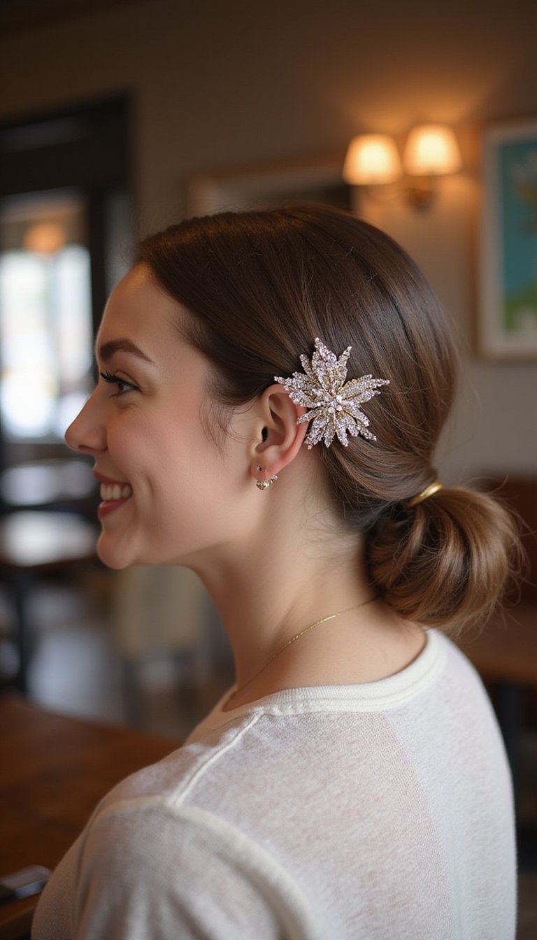 Low Knot With Statement Barrette For Flair