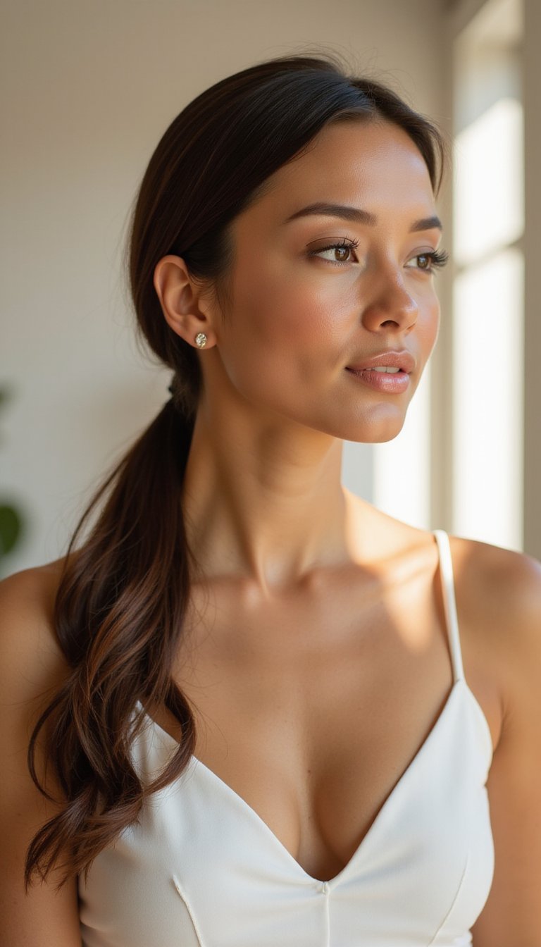 Sleek Low Ponytail With Center Part Shine