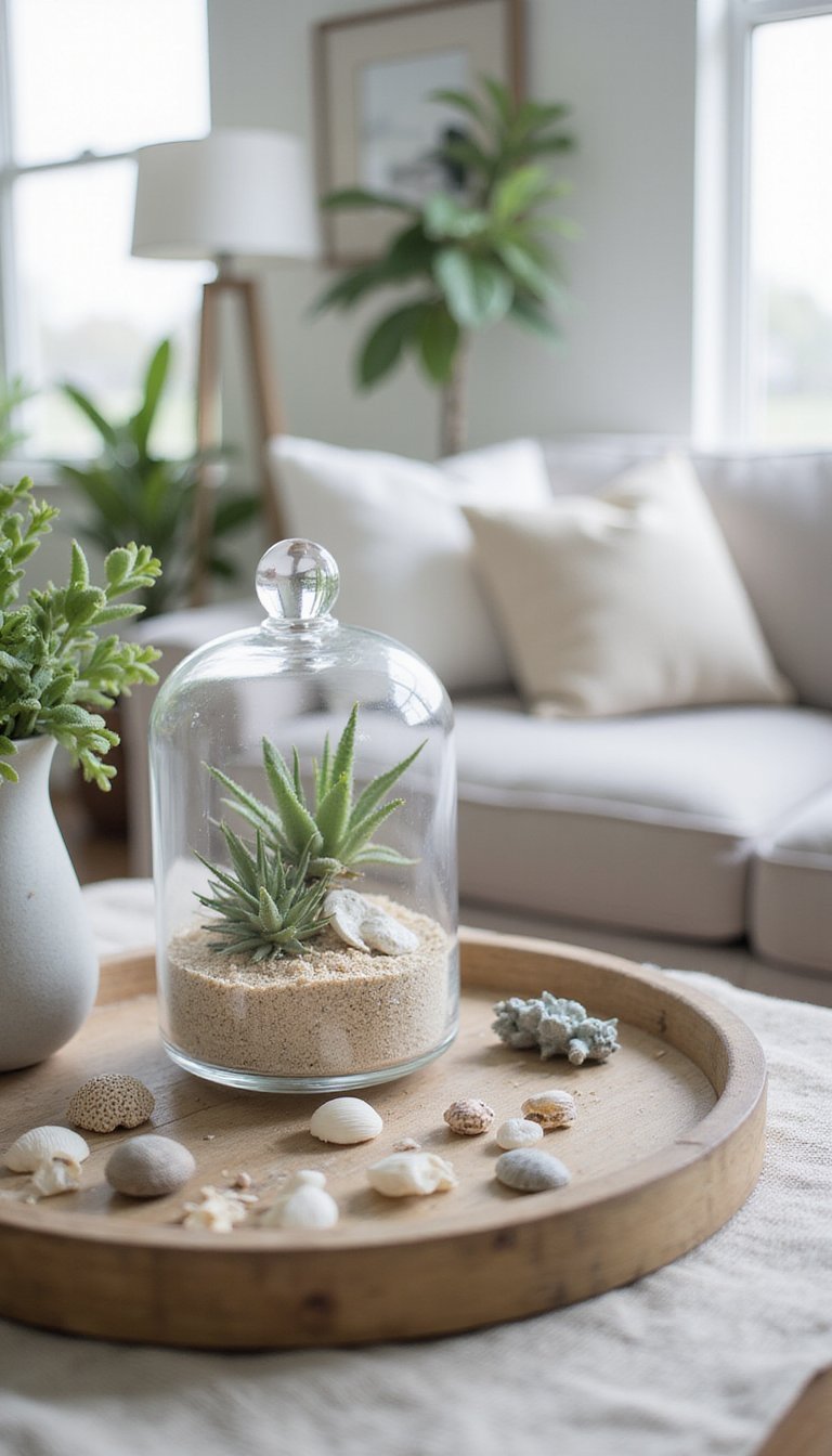 21 Coastal Cottage DIY Home Accents 15 Beach Sand Terrarium In Glass Cloche Display