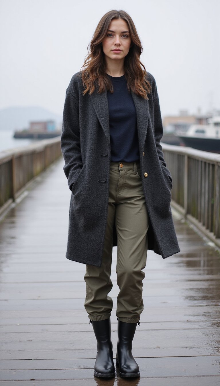 21 Cold Weather Travel Outfits 10 Sensible Rain Boots With Midweight Wool Layers