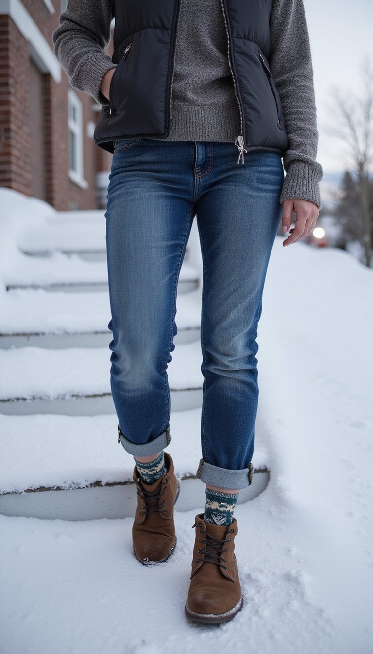 21 Cozy Apres Ski Outfit Ideas 17 Chunky Ankle Boots And Patterned Wool Socks Combo