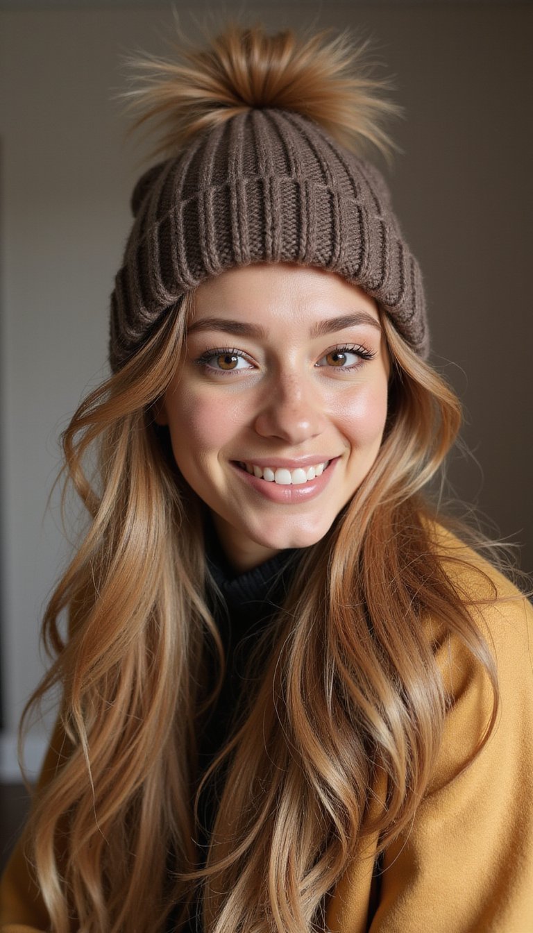 21 Cozy Beanie Friendly Hairstyles 6 Half-Up Top Knot With Beanie Covering