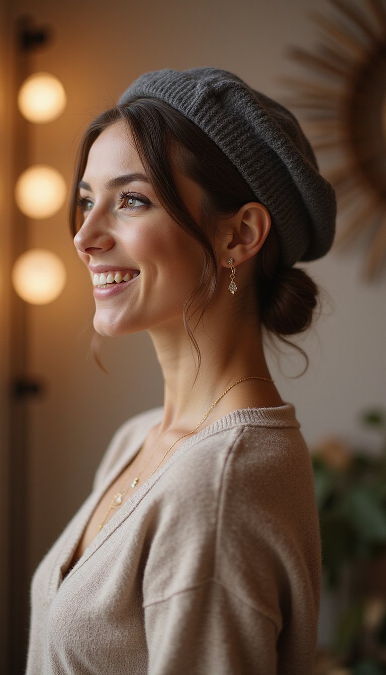 21 Cozy Beanie Friendly Hairstyles 18 Sleek Low Bun With Twisted Nape Detail