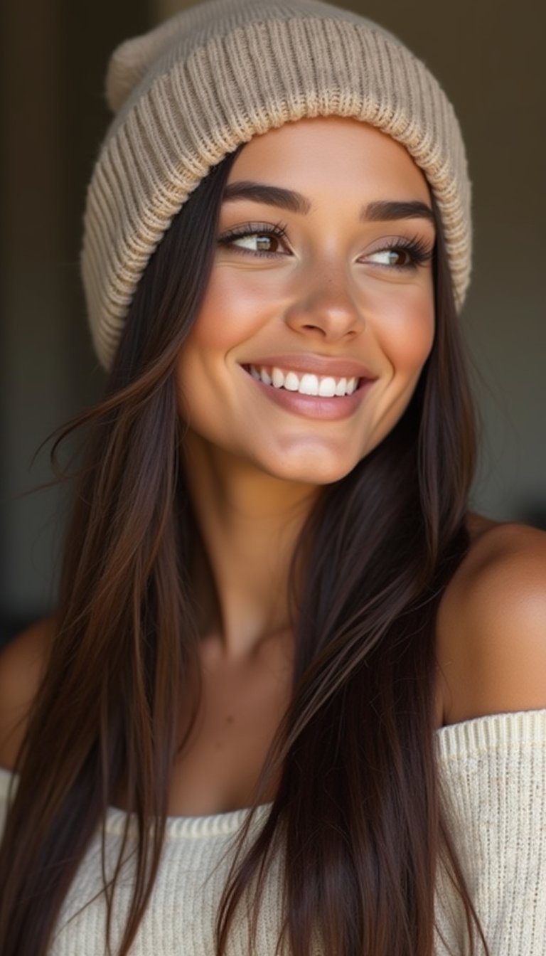 21 Cozy Beanie Friendly Hairstyles 7 Sleek Tucked Hair For A Clean Beanie Look
