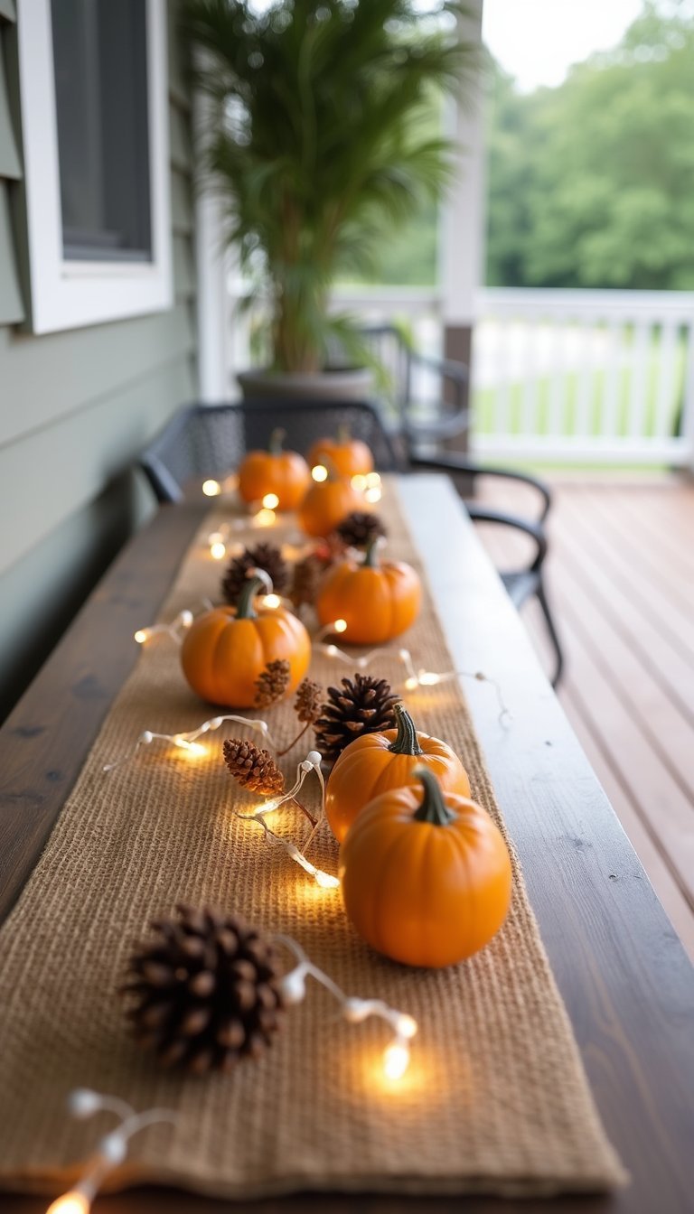 21 Cozy Fall Porch Decor DIY Projects 21 Gourd And Pinecone Table Runner For Entry Surfaces