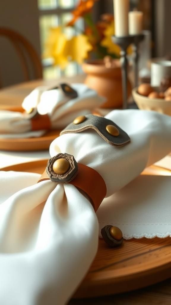 Acorn Napkin Rings With Leather And Brass Accents