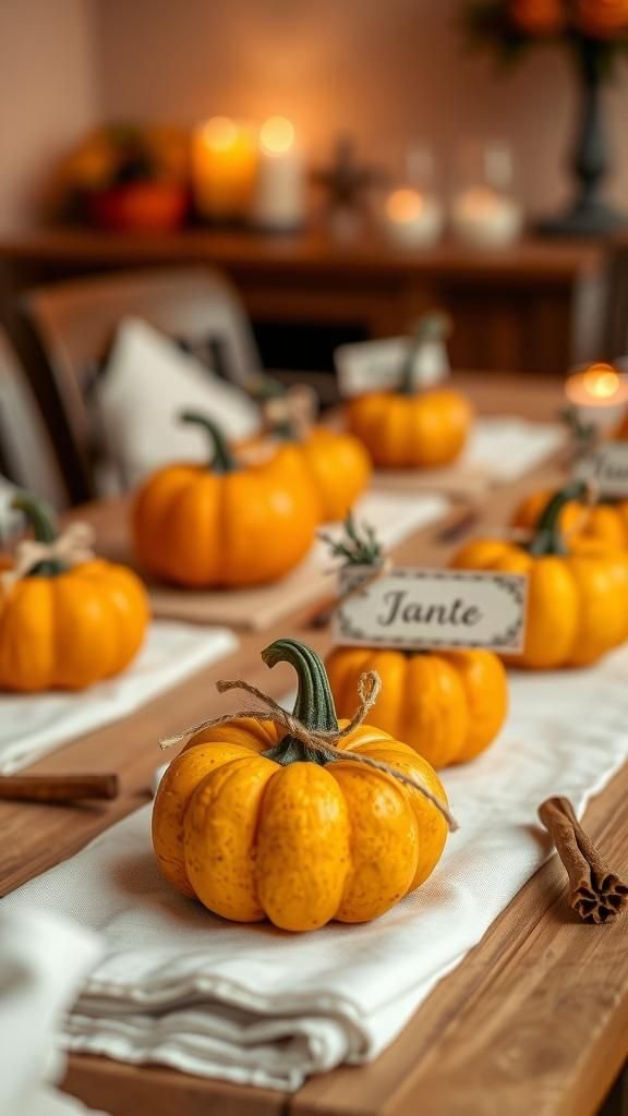 Mini Pumpkin Place Card Holders With Natural Stems