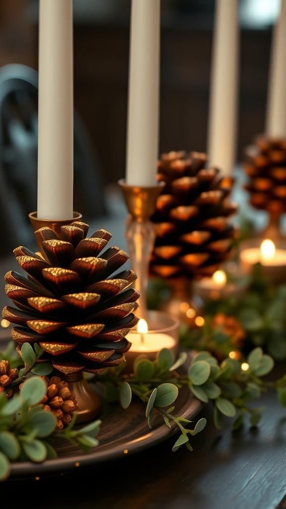 Pinecone Candle Holders With Gold-Dusted Tips