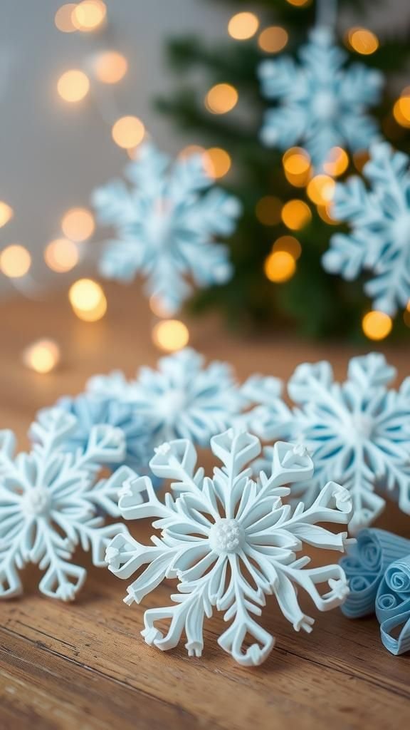 Intricate Quilling Snowflake Tree Ornaments Displayed