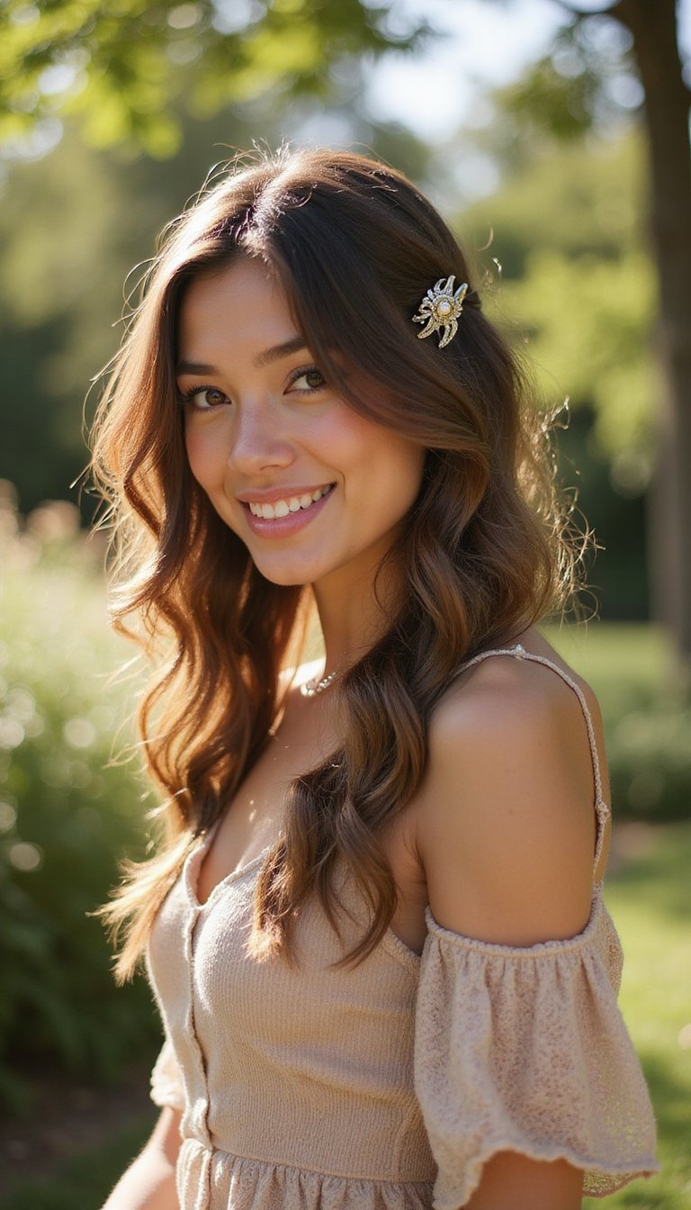 Boho Waves Pinned Back With Decorative Claw