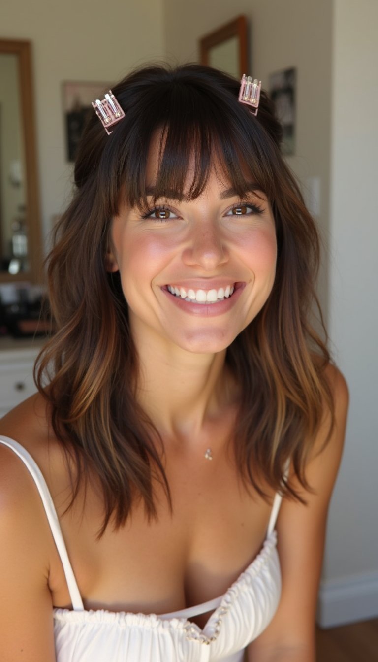 Curtain Bangs Pinned Back With Mini Claw Clips