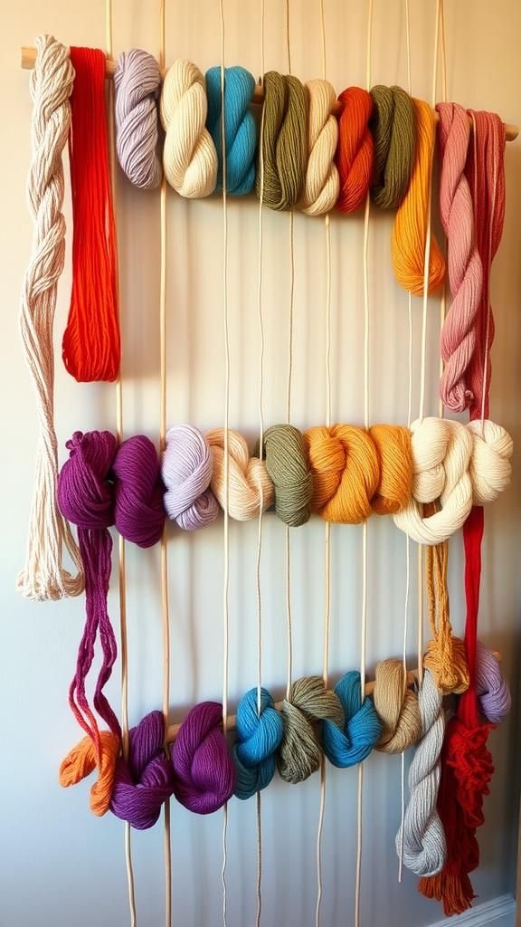 Yarn Wall Display With Wooden Dowels