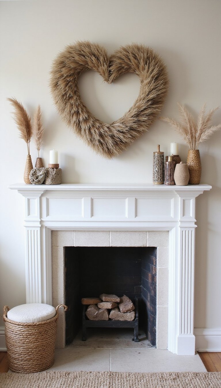 Boho Pampas Grass Heart Wreath With Neutral Tones