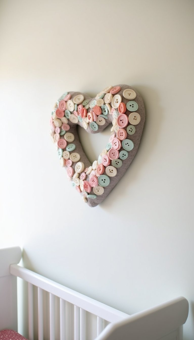 Button Heart Wreath With Soft Pastel Palette