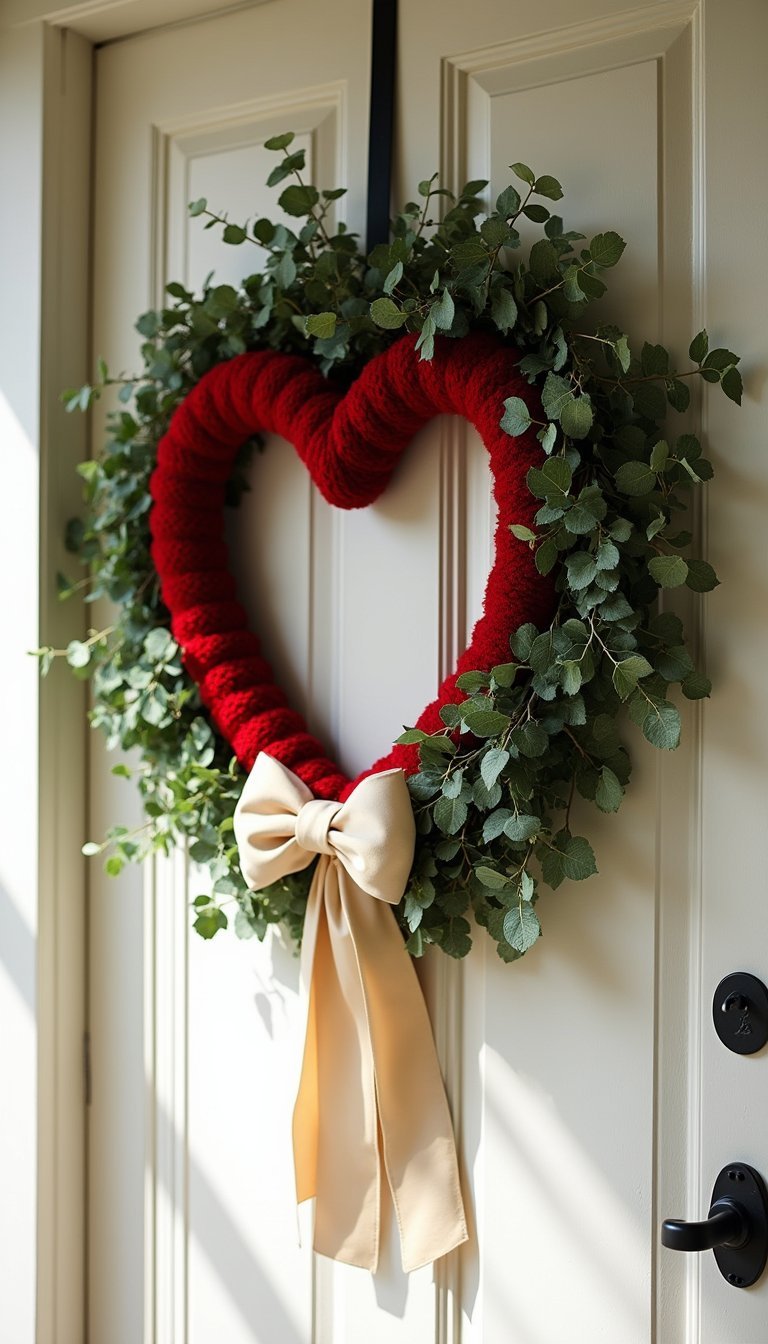 Classic Red Heart Wreath With Fresh Greenery