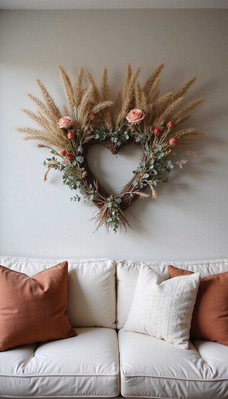 Dried Flower Heart Wreath With Earthy Tones