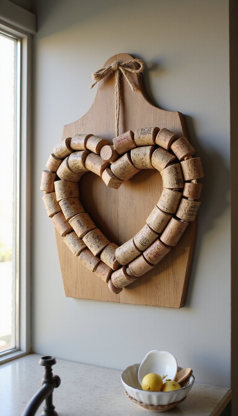 Rustic Wine Cork Heart Wreath For Upcycled Charm