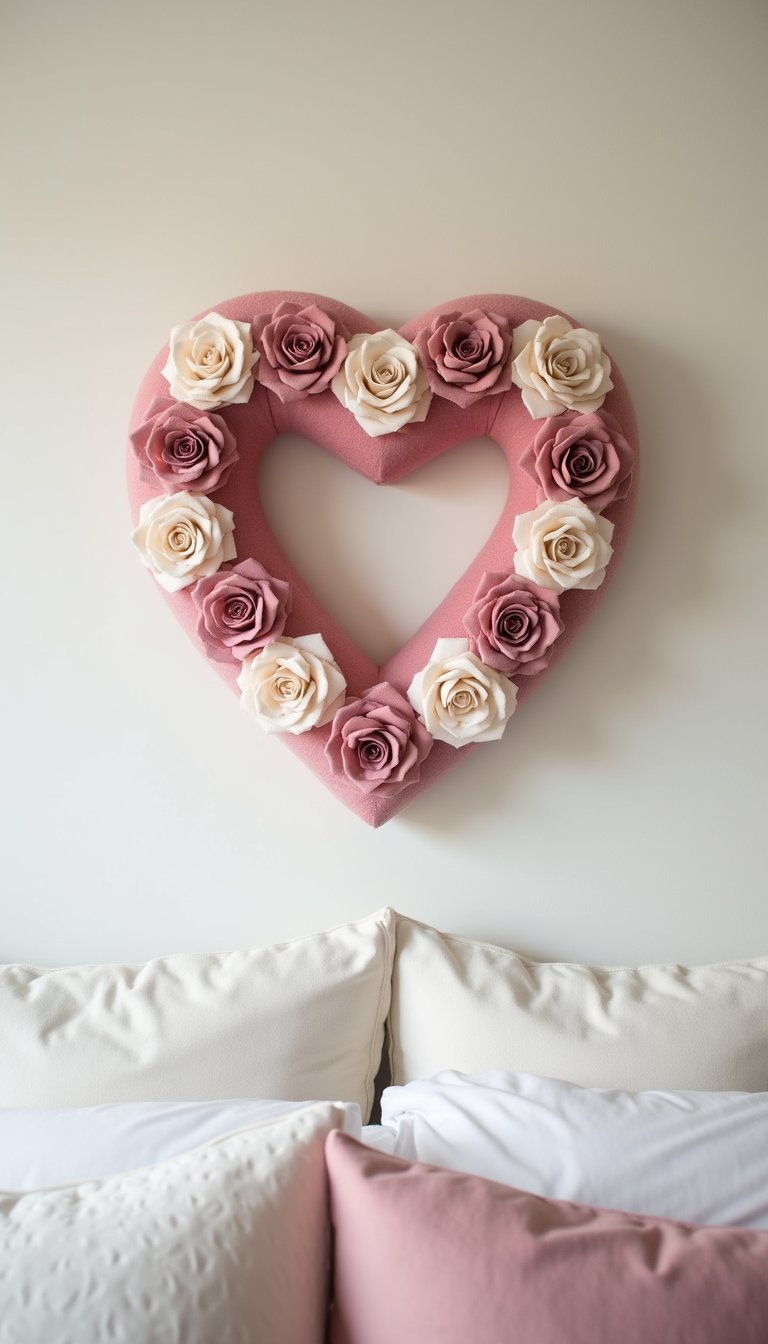 Soft Felt Rose Heart Wreath In Pastels