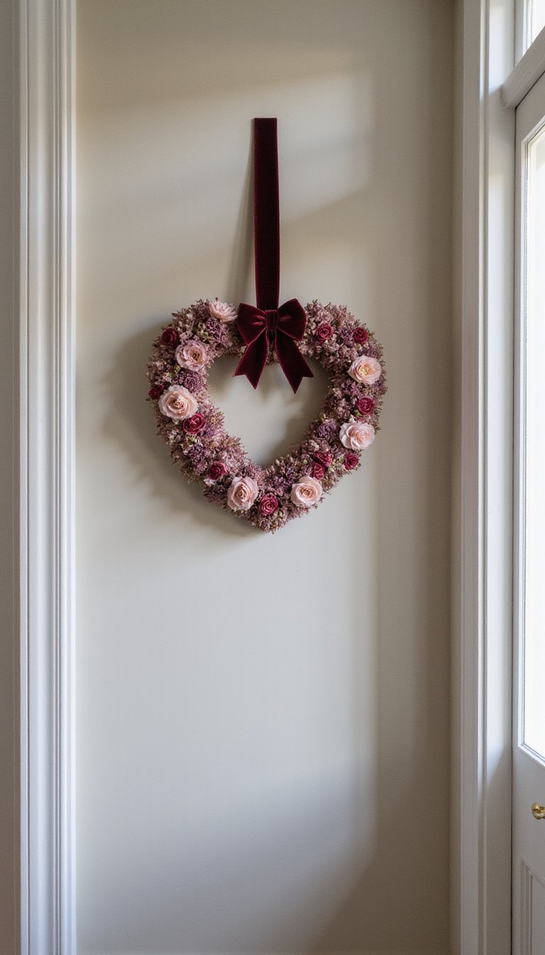 Velvet Ribbon Heart Wreath With Luxurious Texture
