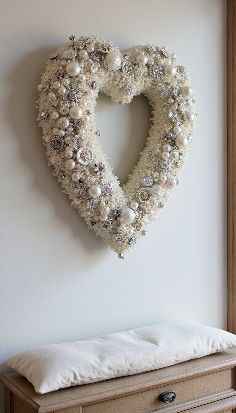 Vintage Brooch Heart Wreath With Shiny Details