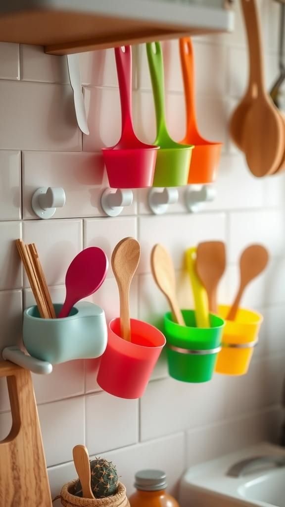 21 Dollar Store DIY Organizers 3 Hanging Adhesive Cup Utensil Carousel For Small Kitchens