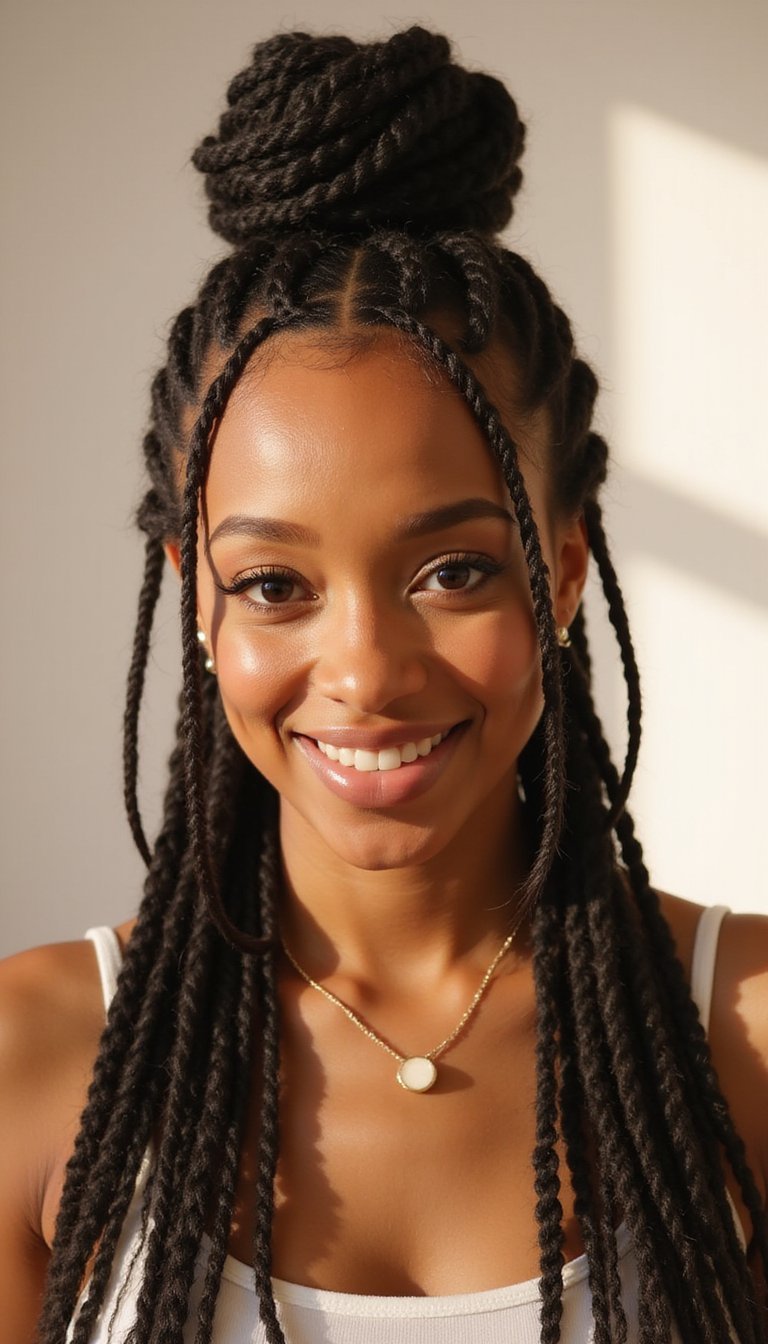 21 Elegant Protective Hairstyles 4 Jumbo Box Braids Pinned Into Chic Bun