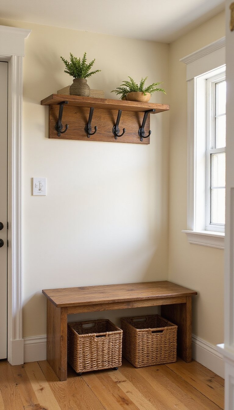 Rustic Floating Hooks And Shelf Combo