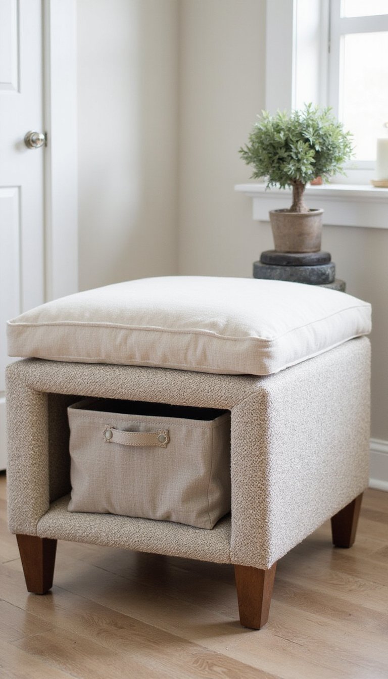 Upholstered Ottoman With Internal Bins