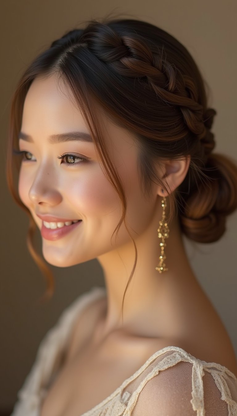 21 Festive Lunar New Year Hairstyles 12 Braided Low Bun Embellished With Gold Thread