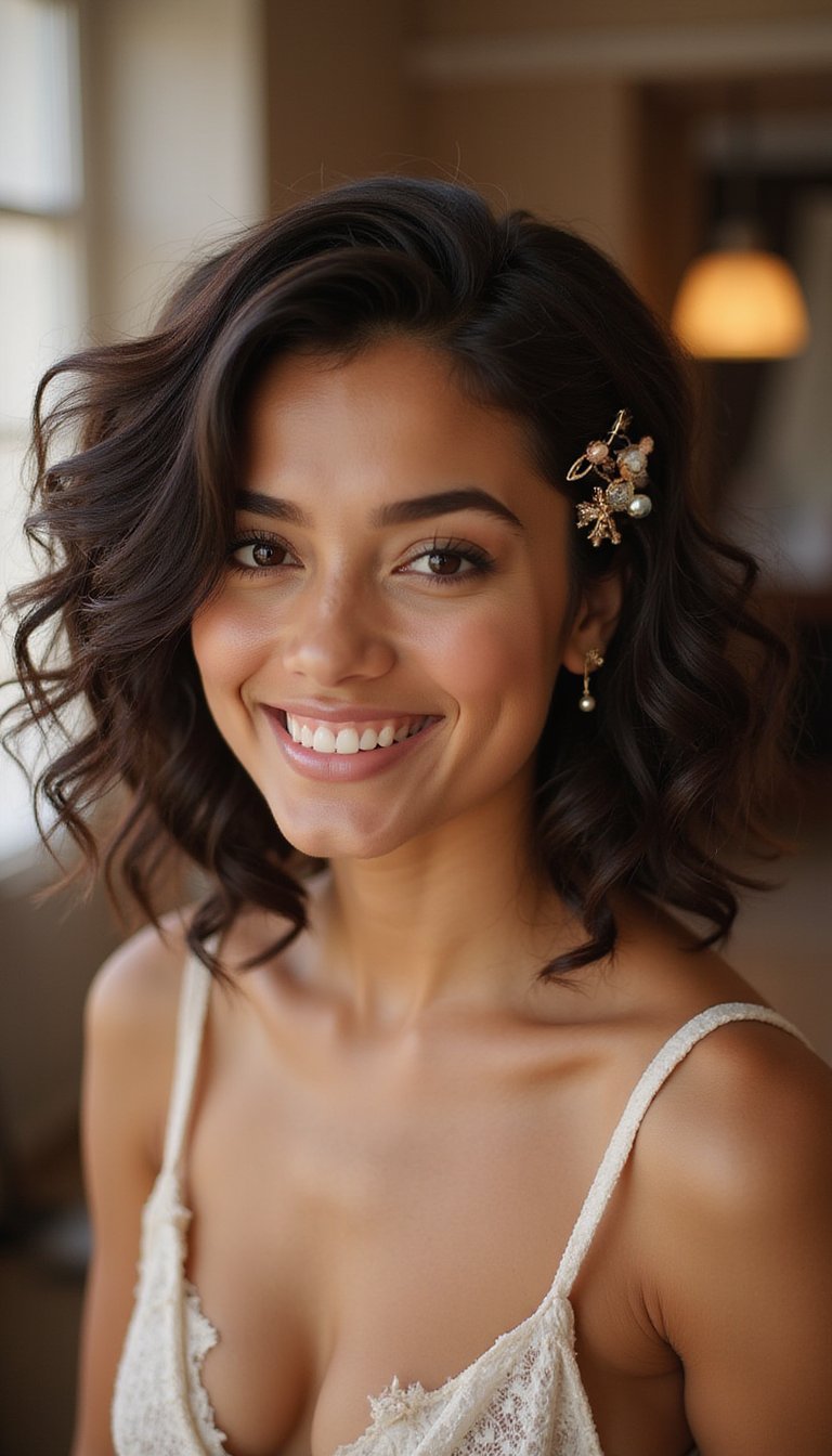 21 Festive Lunar New Year Hairstyles 13 Curly Bob Pinned With Festive Hairpins And Charm