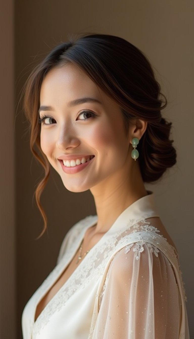21 Festive Lunar New Year Hairstyles 7 Elegant Low Chignon With Jade Accessory Touch