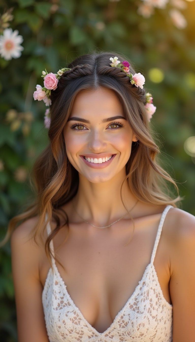 21 Festive Lunar New Year Hairstyles 14 Half-Up Twist Crown With Fresh Flower Clips