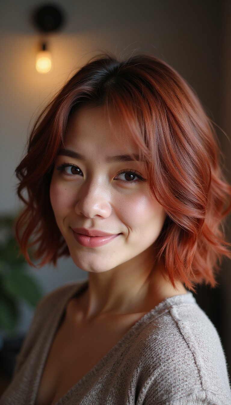 21 Festive Lunar New Year Hairstyles 20 Layered Shag With Subtle Festive Red Highlights
