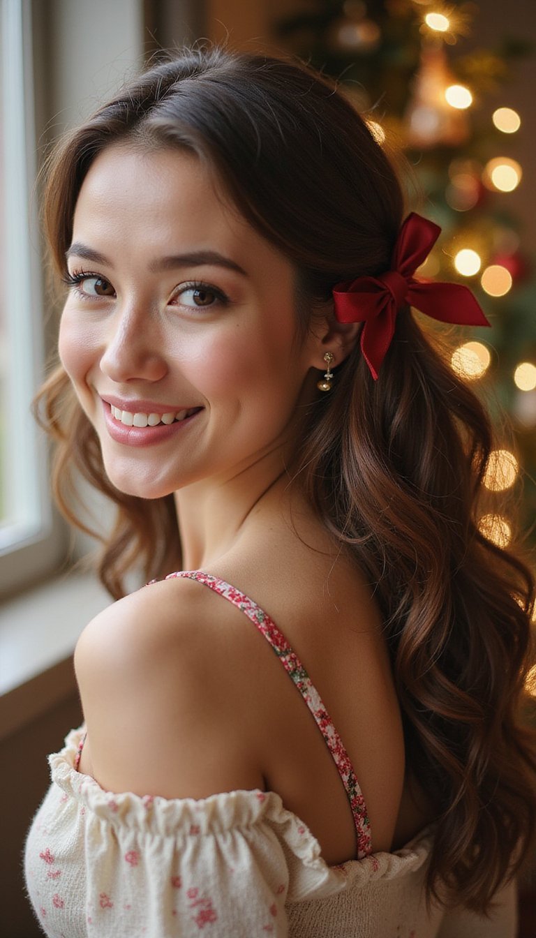 21 Festive Lunar New Year Hairstyles 2 Red Ribbon Half-Up Twists For Festive Flair