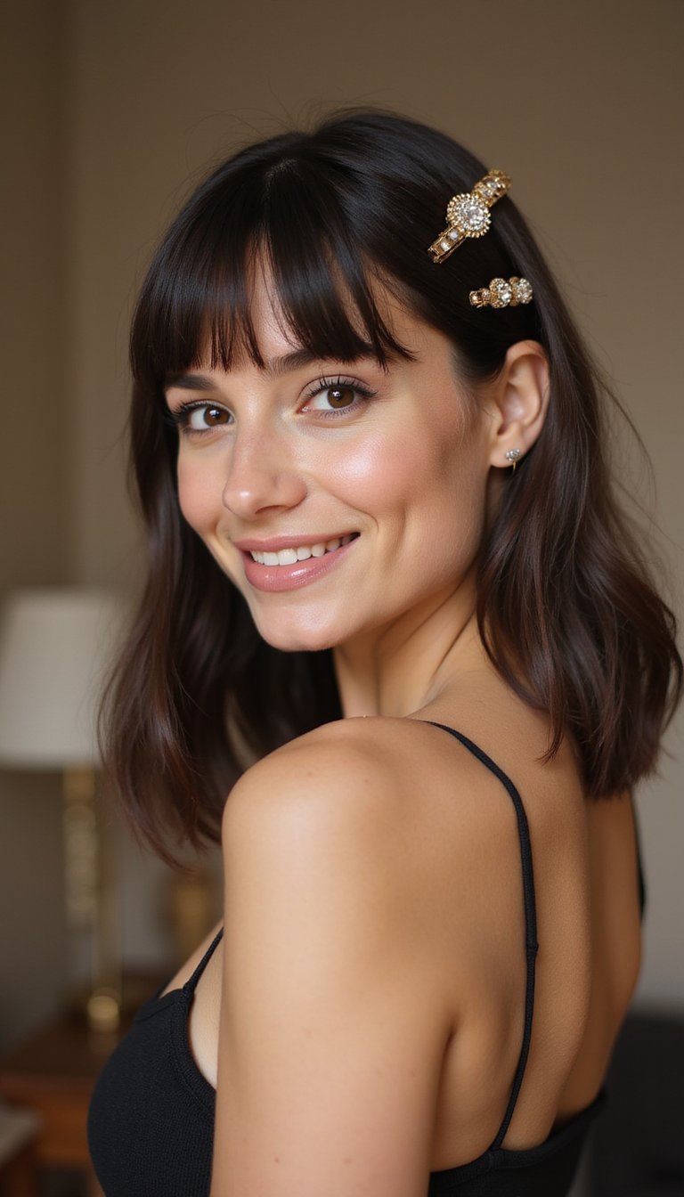21 Festive Lunar New Year Hairstyles 15 Sleek Blunt Bob Highlighted With Decorative Barrettes