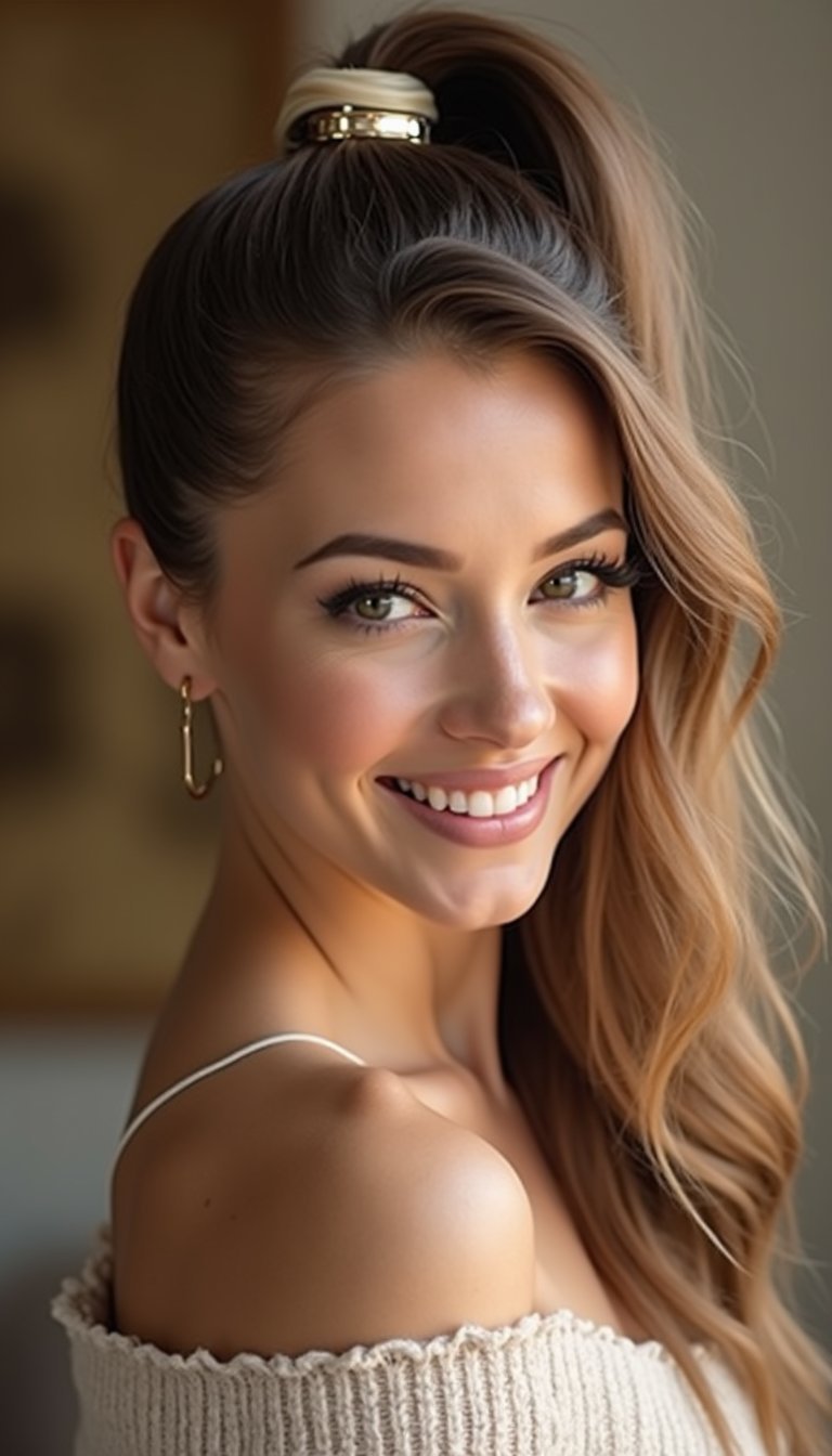 21 Festive Lunar New Year Hairstyles 5 Sleek High Ponytail With Statement Clip Detail