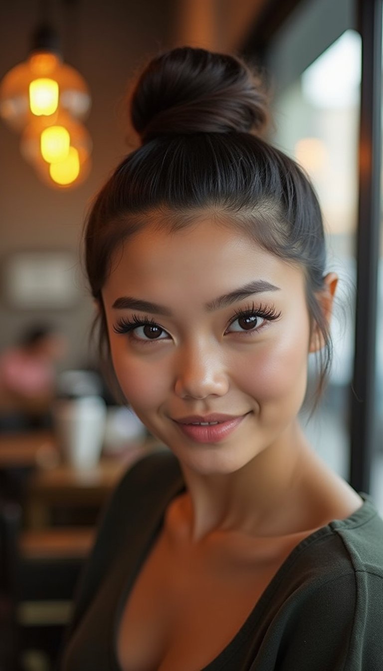 High Top Knot With Lightweight Anti-Frizz Oil