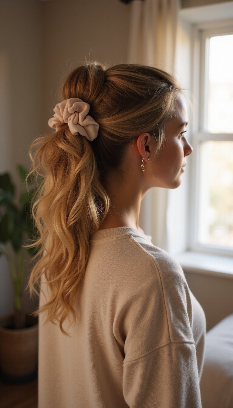 Silk Scrunchie Ponytail To Reduce Friction