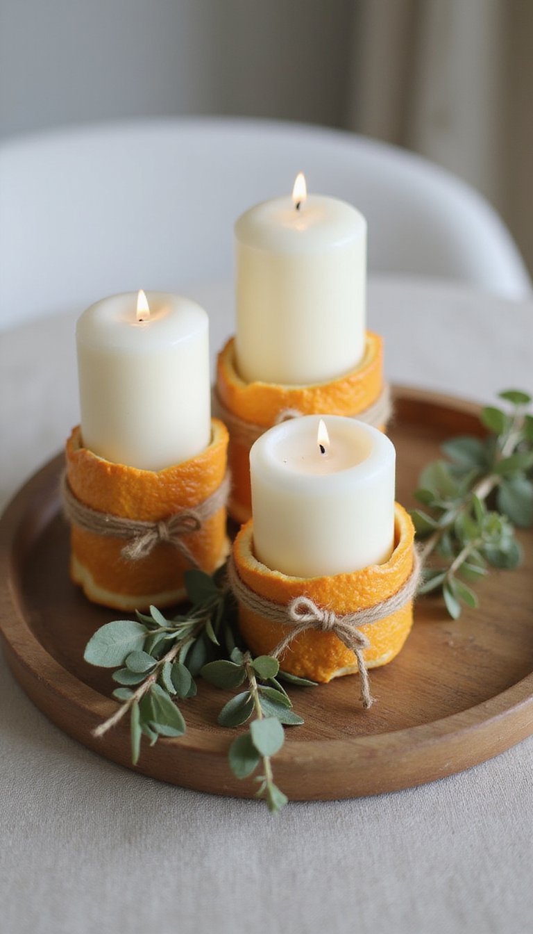 21 Galentine's Party DIY Table Decor 5 Citrus Peel Candle Rims For A Warm Glow