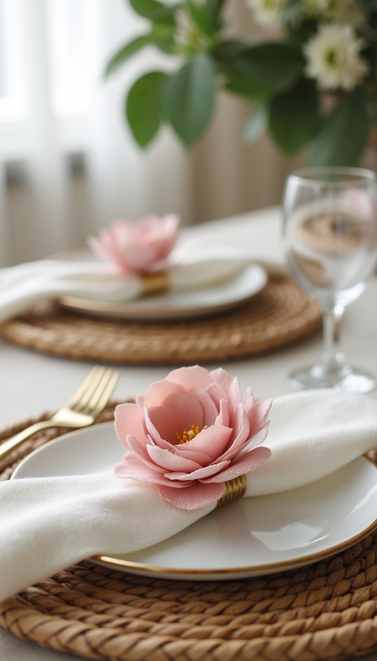 21 Galentine's Party DIY Table Decor 6 Felt Bloom Napkin Rings With Buttons