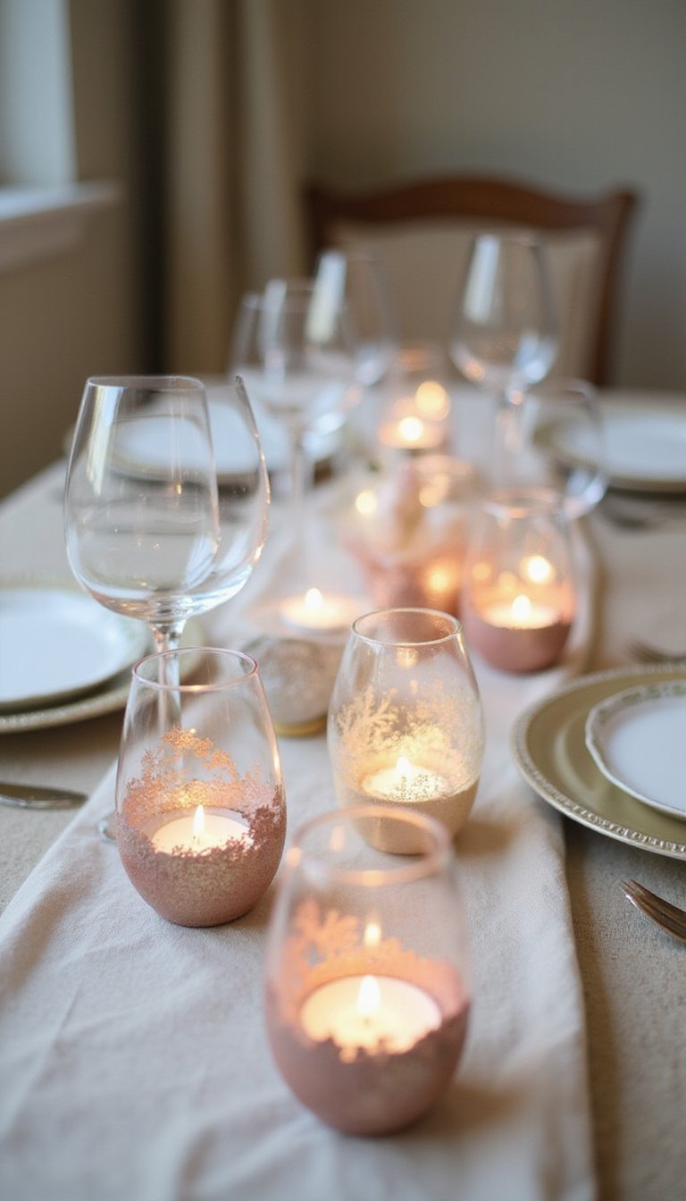 21 Galentine's Party DIY Table Decor 14 Hand-Painted Wine Glass Votive Holders