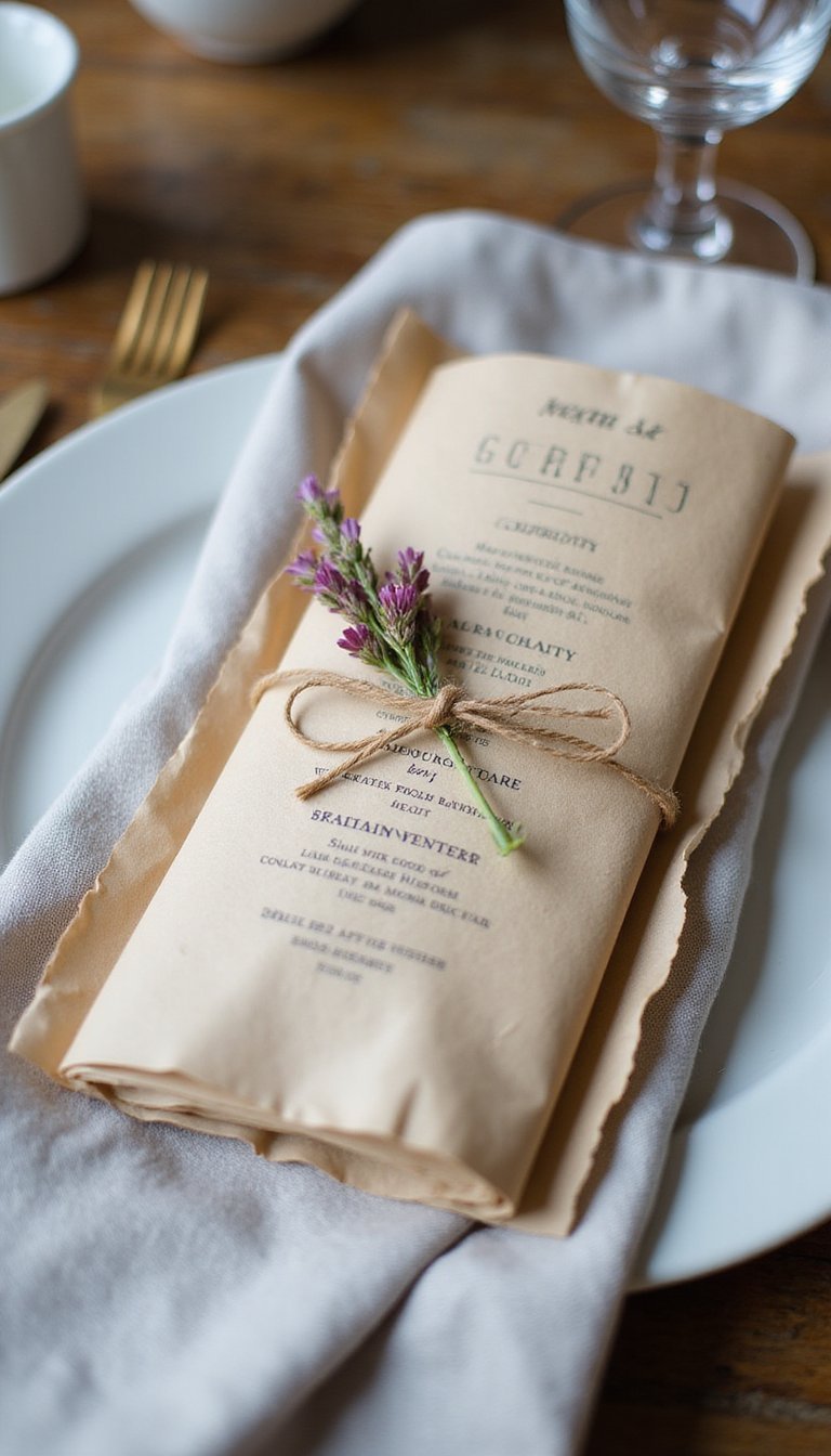 21 Galentine's Party DIY Table Decor 15 Stamped Kraft Paper Menu Scrolls For Guests